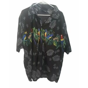 Tropical Camp Shirt Toucan Lei Hawaiian Palm Leaves Pacific Co. XL